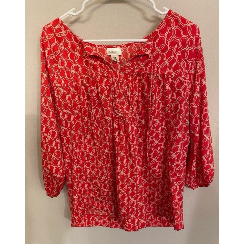 Motherhood Maternity Orange Red Circle Pattern Shirt, Size Extra Large, Size XL
